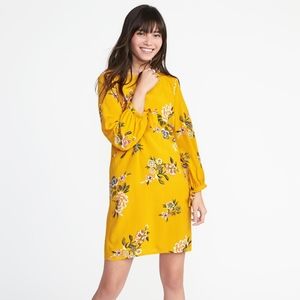 Old Navy Floral Shift Dress Tie Sleeves Yellow S
